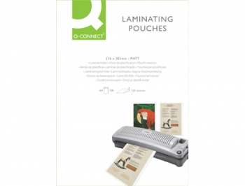 BOLSA DE PLASTIFICAR ESPECIAIS Q-CONNECT 216X303 MM 125 MICRONES ACABAMENTO MATE, ANTI-REFLEXO CX. 100UN